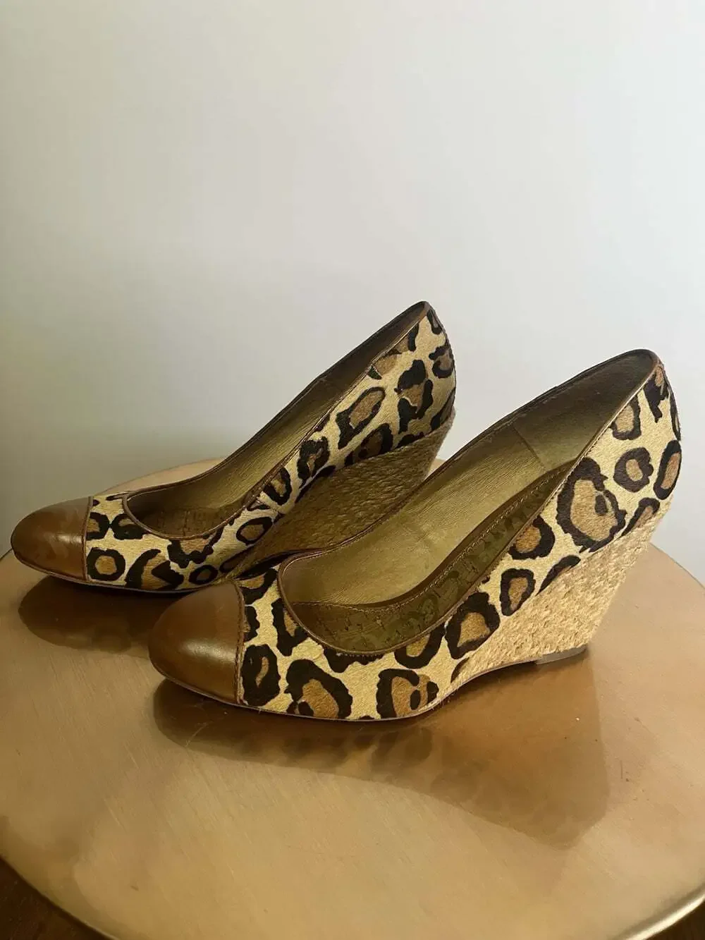 Sam Edelman Animal Print Horse Hair Wedge Pumps Espadrilles Sz 9.5 Almond Toe